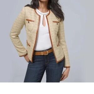 NWT White House Black Market Tweed Blazer Sz 8 Leather-Trim Jacket